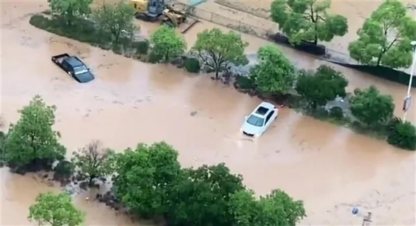 江西暴雨成災 居民上街抓魚